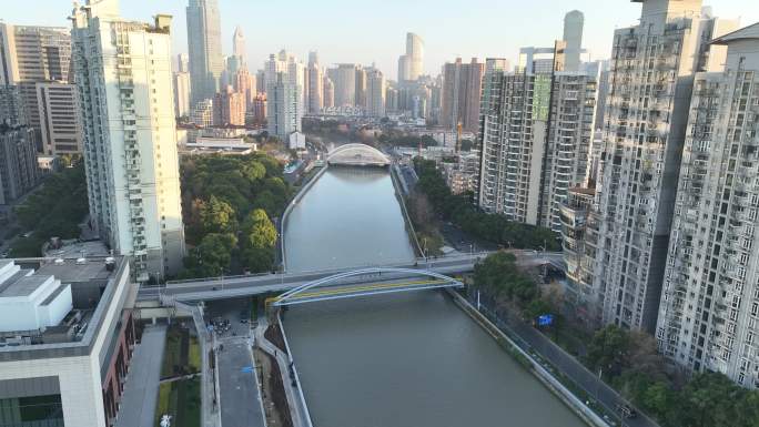 4K原素材-航拍上海苏州河普济路桥