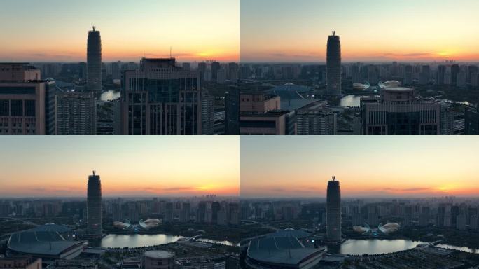 日落时分的郑州市，中国河南省