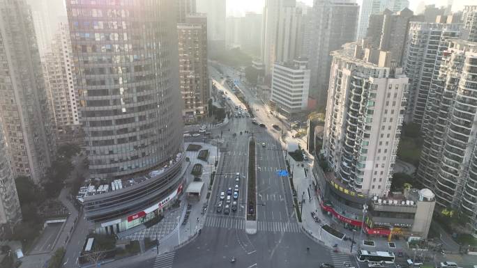 4K原素材-航拍上海长寿路商圈城市景观