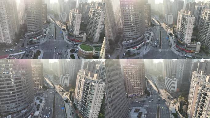 4K原素材-航拍上海长寿路商圈城市景观