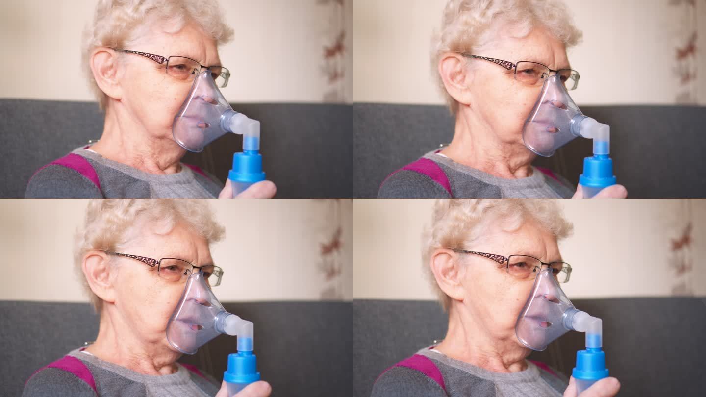 老年妇女呼吸氧气鼻导管
