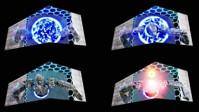 机械哥斯拉裸眼3D折屏视频效果网红大屏