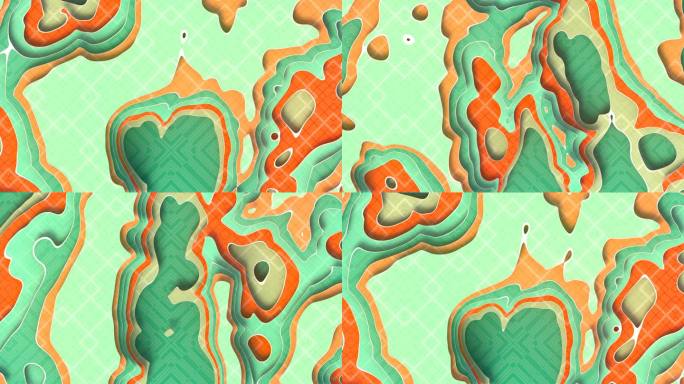 网站模板的抽象绿色剪纸艺术背景动画。地形图概念。三维渲染循环动画。4K，超高清分辨率