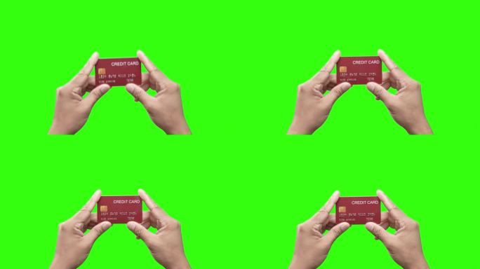 男性客户手持信用卡，背景为彩色键绿色屏幕。