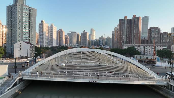 4K原素材-航拍上海苏州河昌平路桥