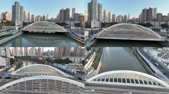 4K原素材-航拍上海苏州河昌平路桥