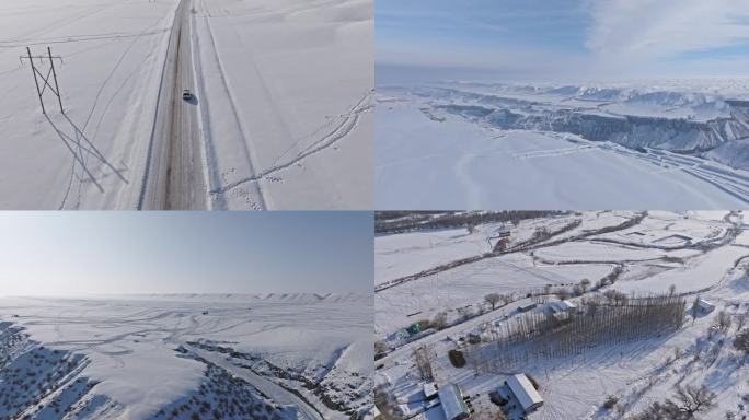 冬天冰雪马路村庄