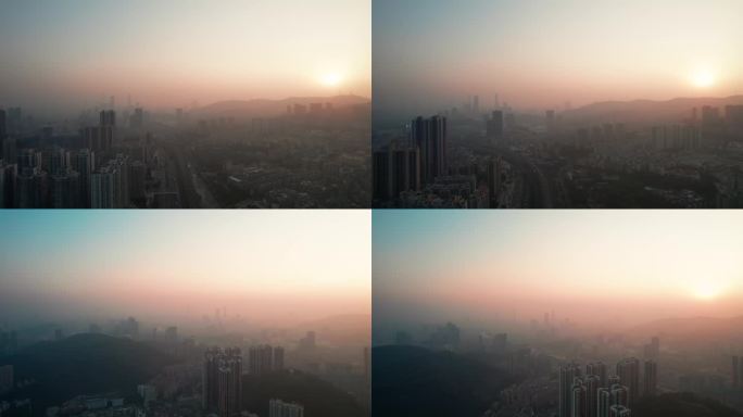 航拍雾霾下的城市