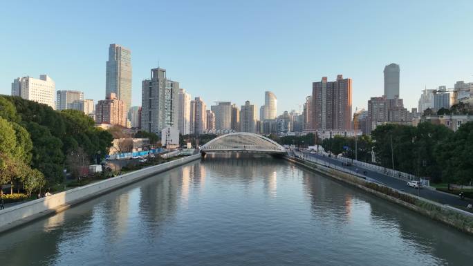 4K原素材-航拍上海苏州河、昌平路桥
