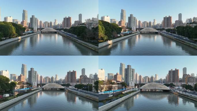 4K原素材-航拍上海苏州河、昌平路桥