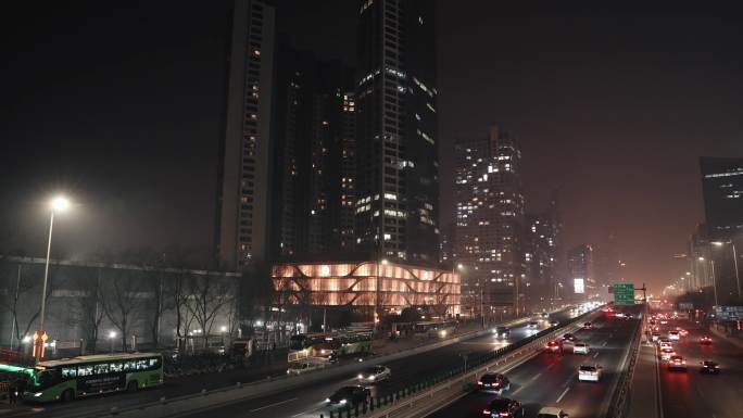 北京国贸CBD大望路交通车流夜景