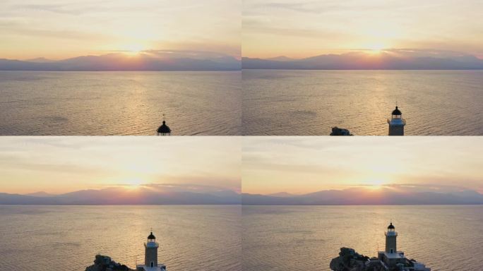 夕阳大海灯塔 美满人生希望的归航