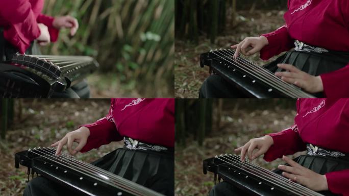 古代女子在竹林里弹古琴文化意境