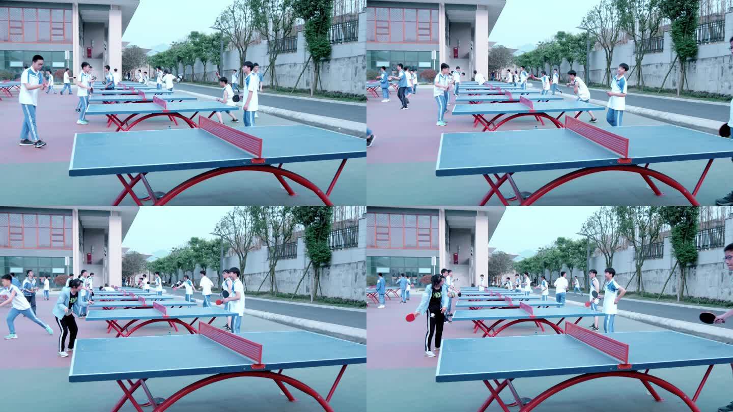 【4K】高中乒乓球场中学生打乒乓