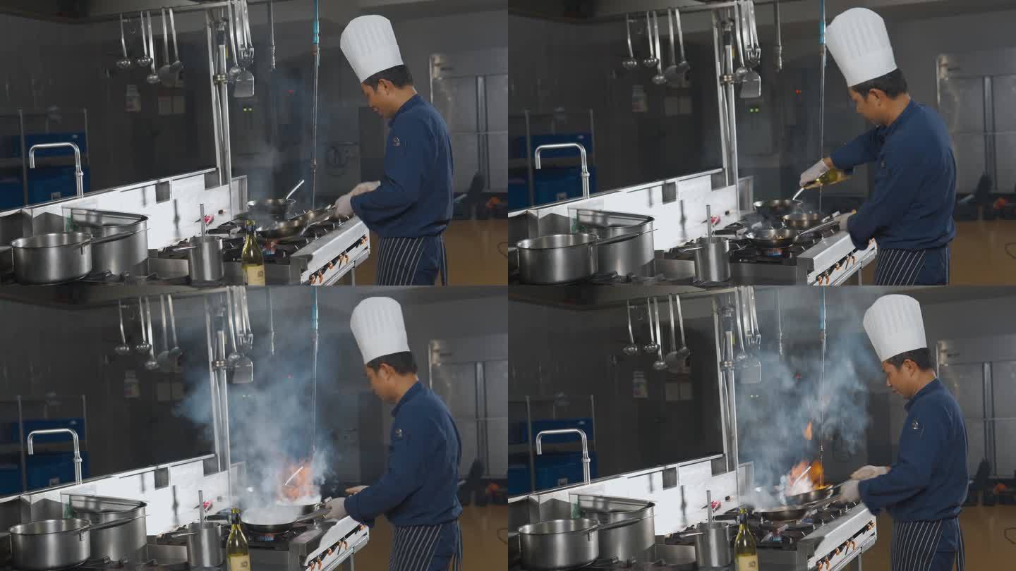 厨师在餐厅或酒店的厨房准备食物
