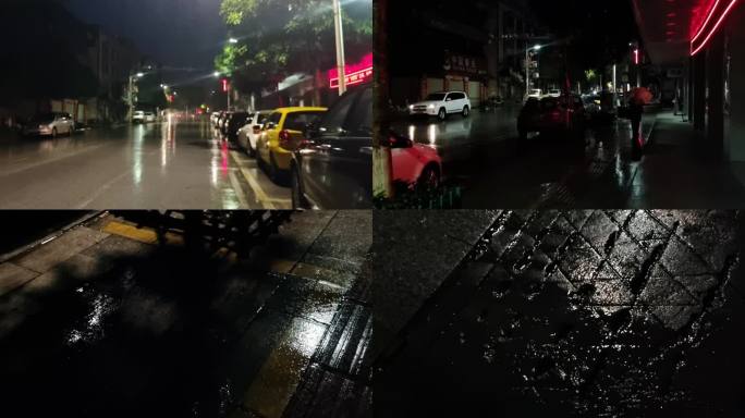 市区雨天夜景雨季下雨素材城市雨天夜景