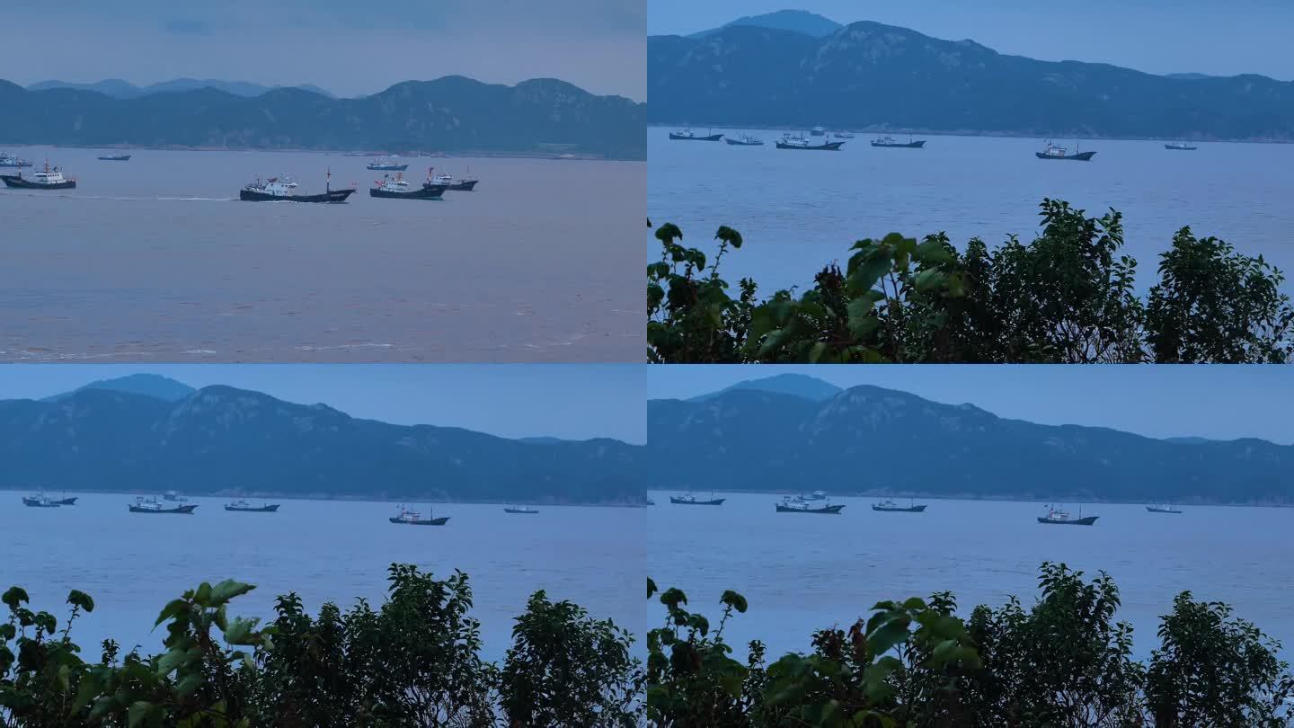 舟山普陀山海上的捕渔船视频合集