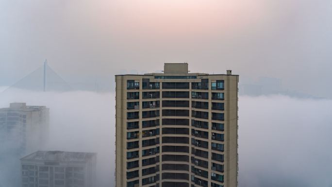 城市平流雾天气大雾弥漫双碑大桥延时