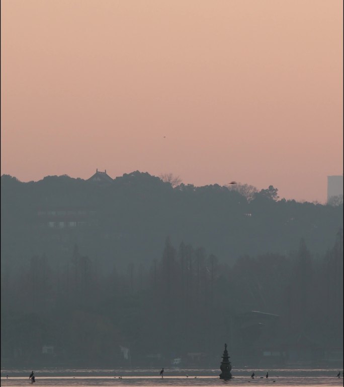 杭州西湖三潭印月清晨竖版空镜