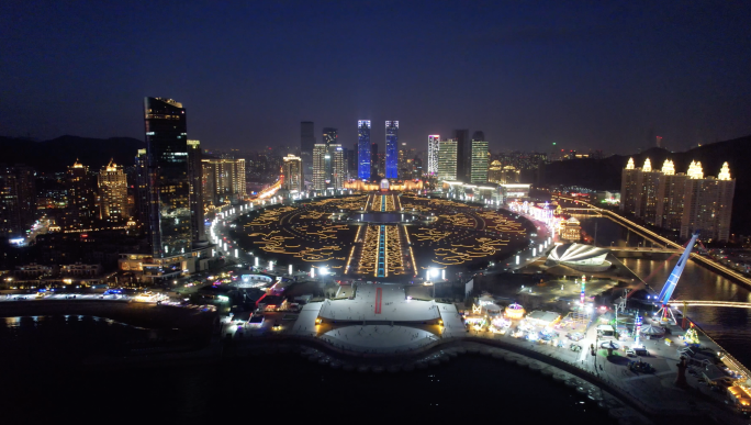 大连夜景星海广场航拍延时