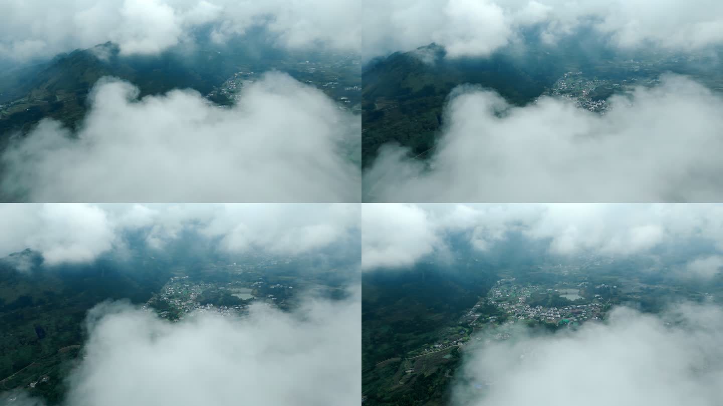 无人机视角云层下方的村镇 云层下的村镇