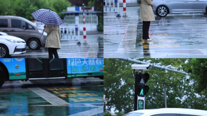 雨天空境街景雨伞交通车流
