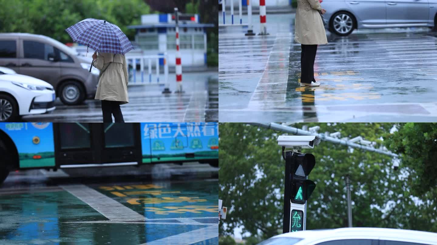 雨天空境街景雨伞交通车流