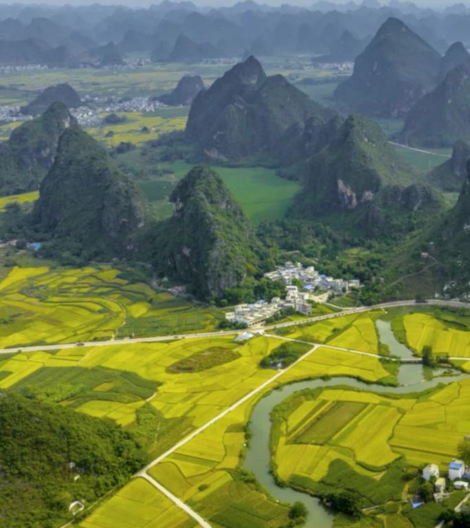 高清竖屏延时航拍上林覃排最美田园风光