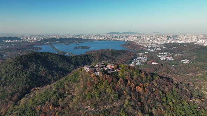 杭州西湖群山城市玉皇山长焦航拍