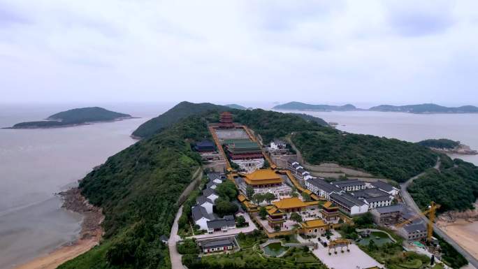 【原创可商】航拍浙江普陀山普门万佛宝塔