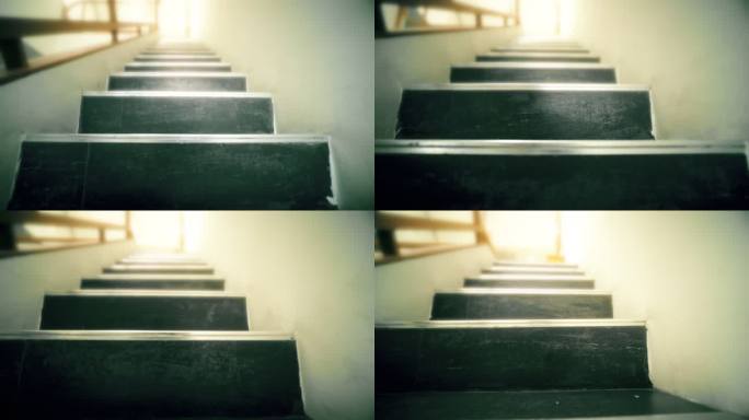 在家里走楼梯走上台阶阳光逆光第一视角