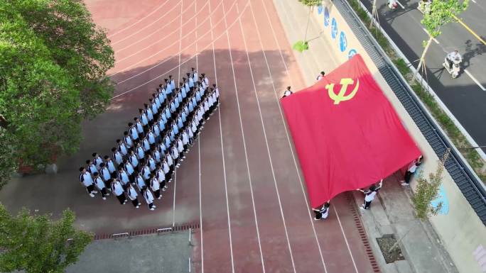 学校校园中小学生像党旗宣誓活动