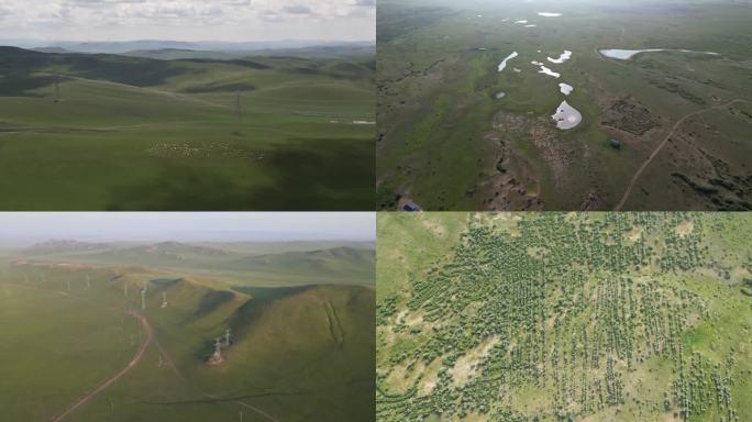 航拍绿水青山 内蒙古大草原 草场植被恢复