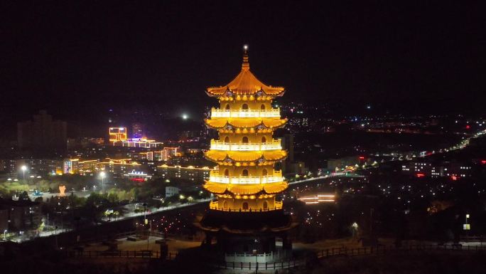 甘肃兰州皋兰县城市夜景县城塔山顶希区柯克