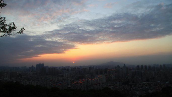 日落延时落日夕阳晚霞白天转黑夜城市大景