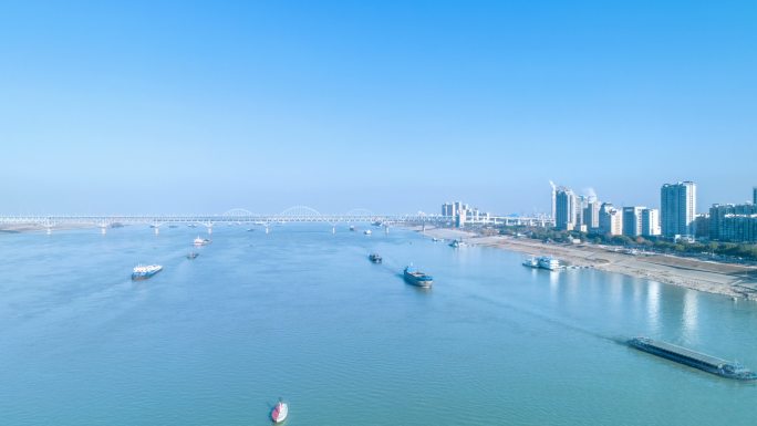 长江黄金水道及九江长江大桥航拍延时