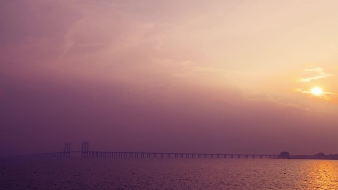 泉州湾跨海大桥落日日落夜景