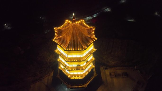 甘肃兰州皋兰县城市夜景县城塔山顶