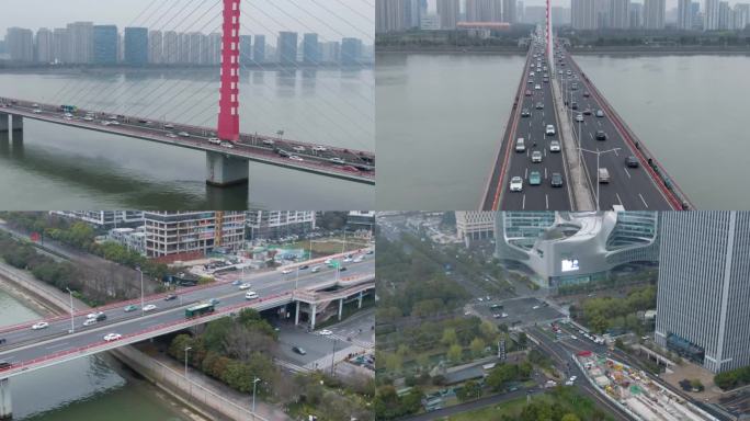 4K航拍钱塘江西兴大桥