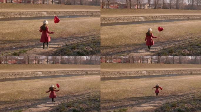 用心形气球跑步公园欢快