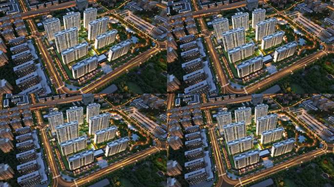 高端洋房区位夜景三维动画