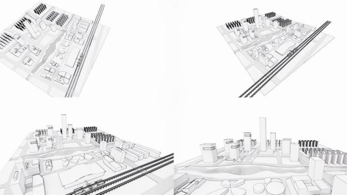 三维白模城市动画
