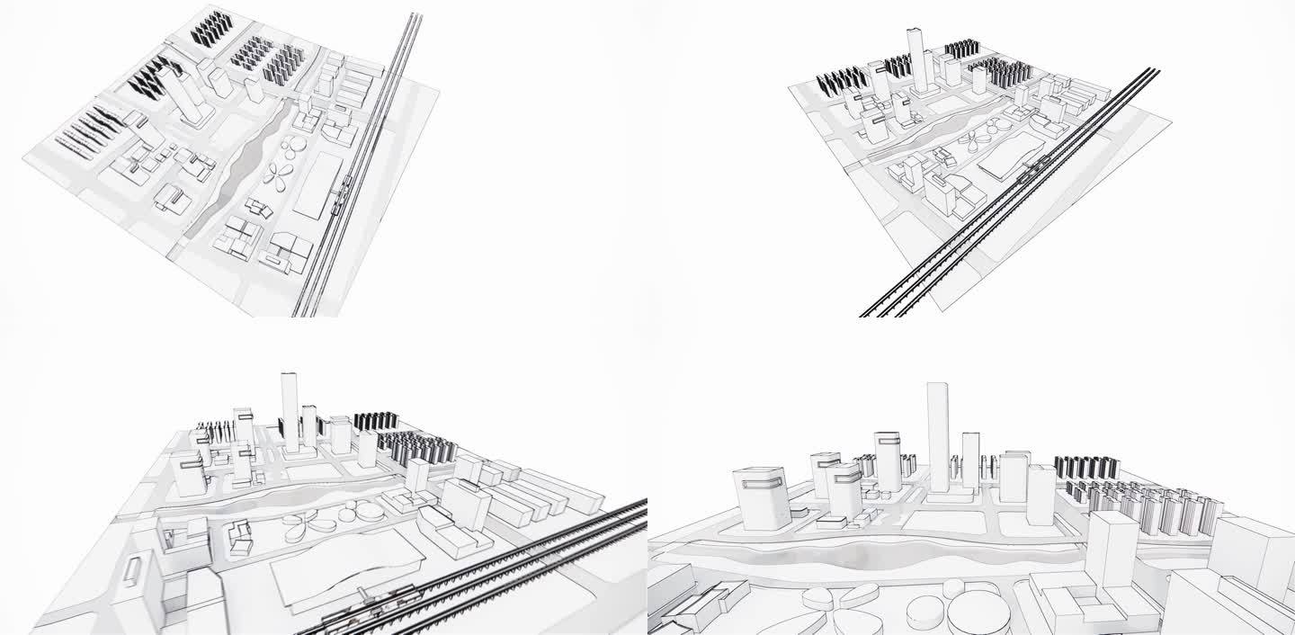 三维白模城市动画