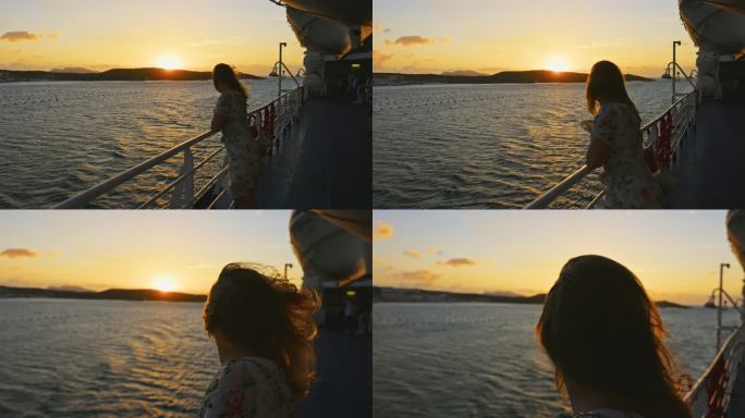 撒丁岛游轮上一个金发女孩的慢镜头。