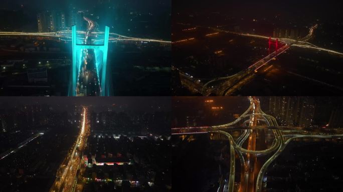 郑州农业路大桥京广路高架桥夜景航拍