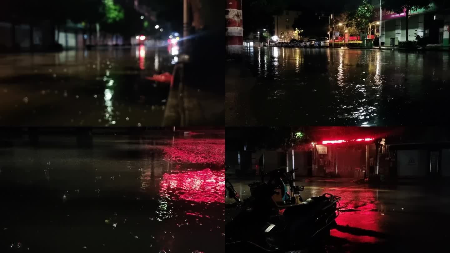 下雨空镜城市夜晚城市雨天夜景雨季下雨素材