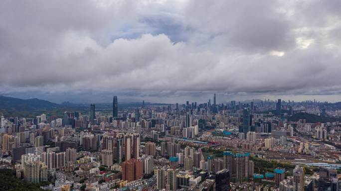 深圳大湾区罗湖日转夜航拍延时云海壮观大气