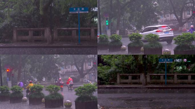 杭州滨江暴雨期间骑车赶路4K视频合集