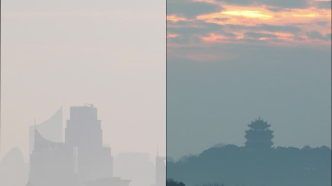 4k杭州清晨城市建筑西湖风光竖版空镜