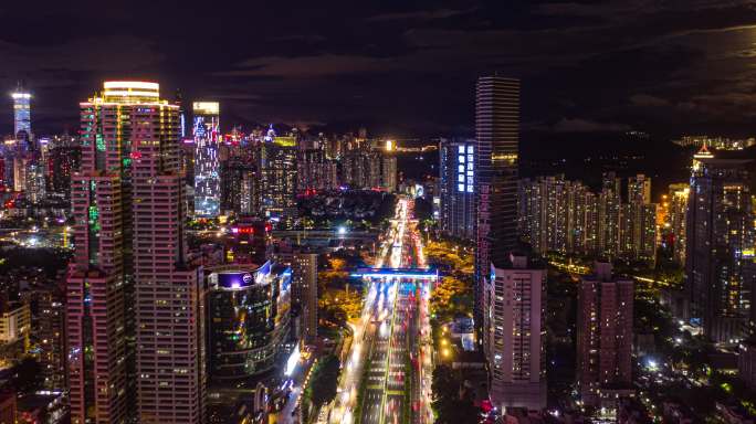 深圳福田夜景车流延时城市灯光人流